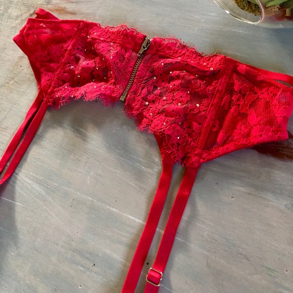 Victoria's Secret Other - Victoria’s Secret Red Lace & Rhinestone Garterbelt